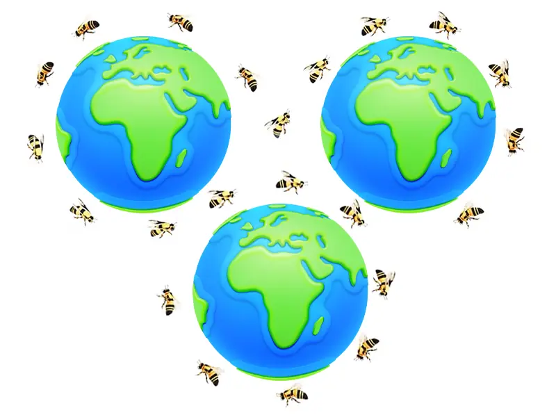 Grafische Darstellung: Bienen-Flugstrecke von 120.000 km entspricht drei Erdumrundungen