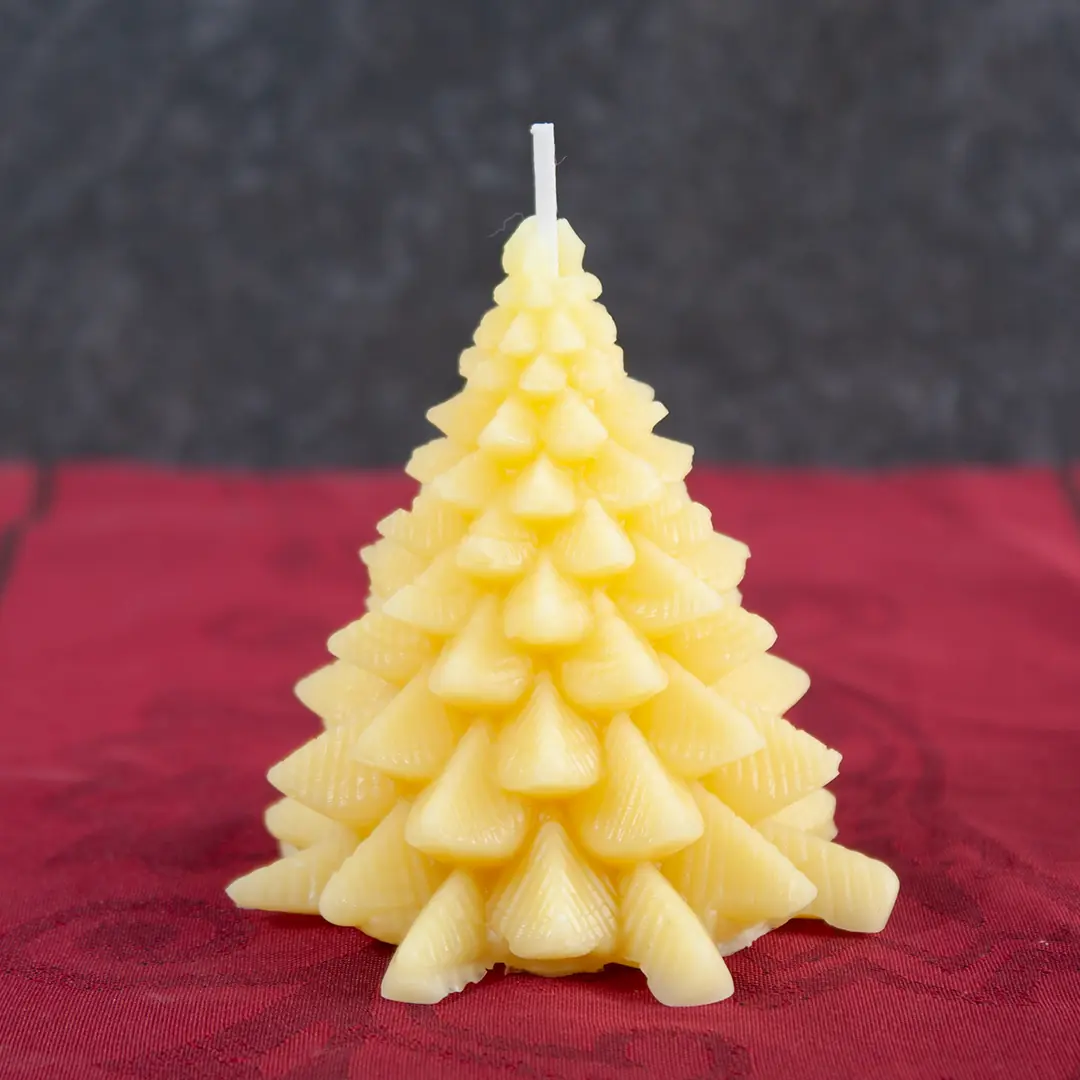 Goldgelbe Bienenwachs-Kerze in Form eines Tannenbaums, 7cm Höhe