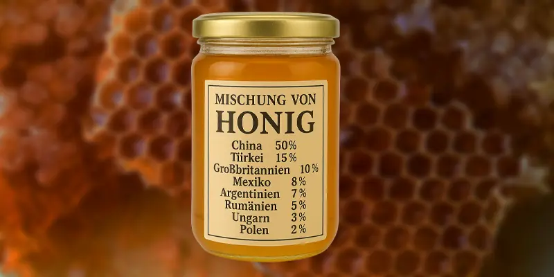 Neue Honigverordnung 2026 – Transparente Kennzeichnung von Honig Honigglas mit neuem Etikett nach Honigverordnung 2026 zeigt Herkunftsländer