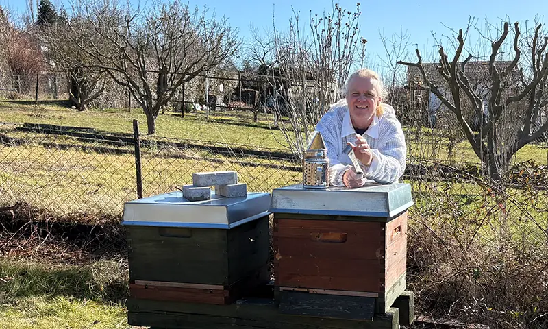 Peter Genzel am Bienenstand – Imkerei Honigtopf Gera Peter Genzel am Bienenstand am Stadtrand von Gera Nähe Reuß Park